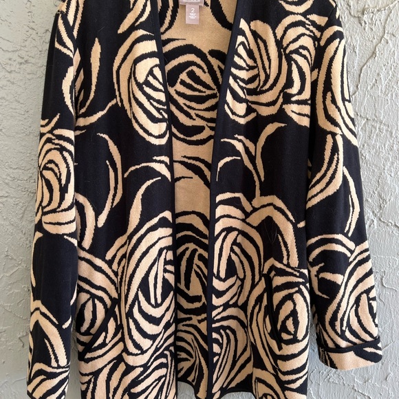 Chico's Black and Cream Rose Pattern Cardigan - Picture 2 of 8